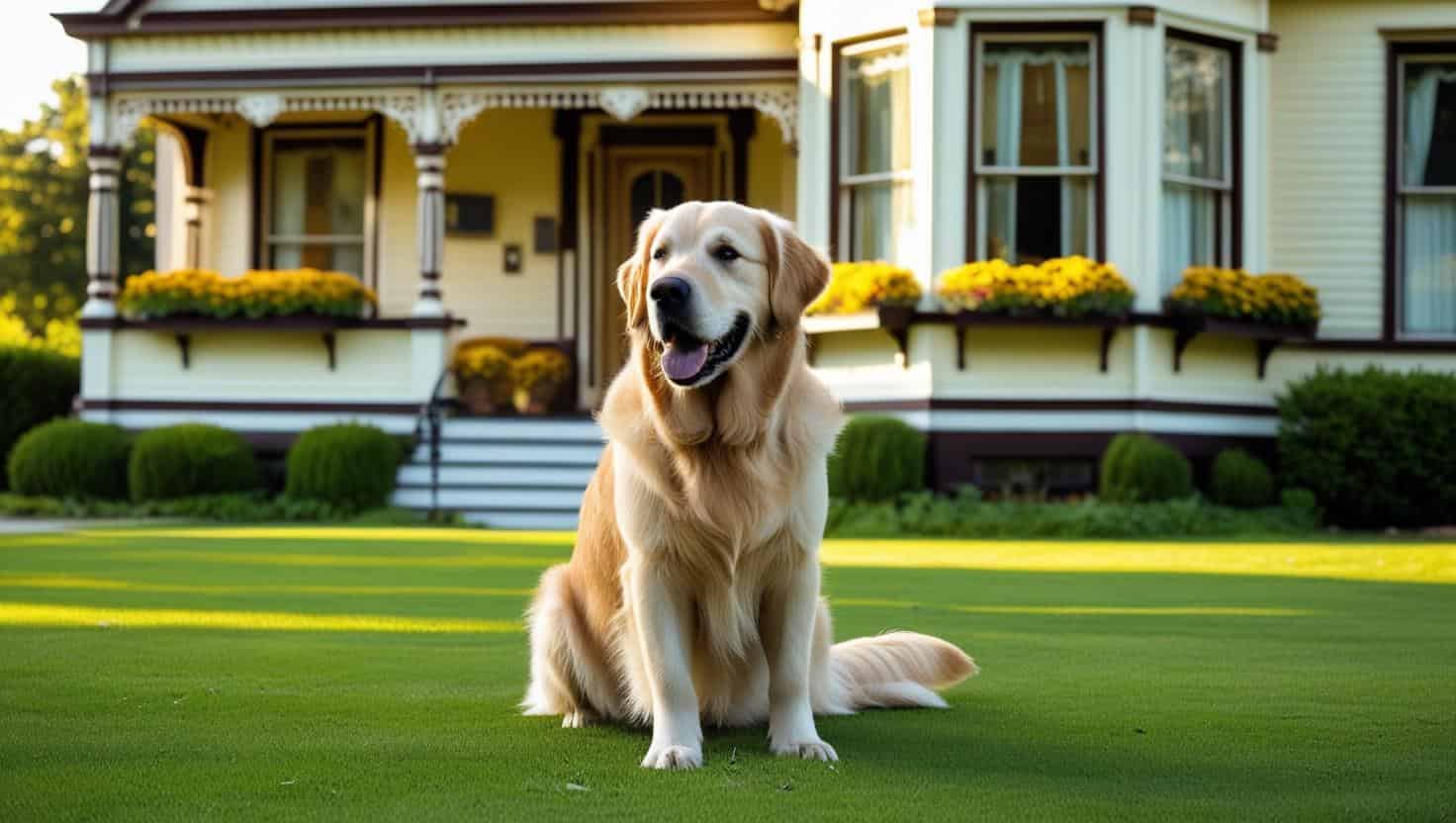 家の前の大きな犬