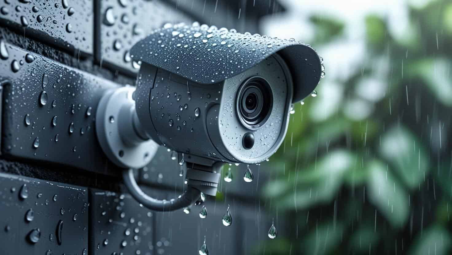 雨に濡れている屋外の防犯カメラ